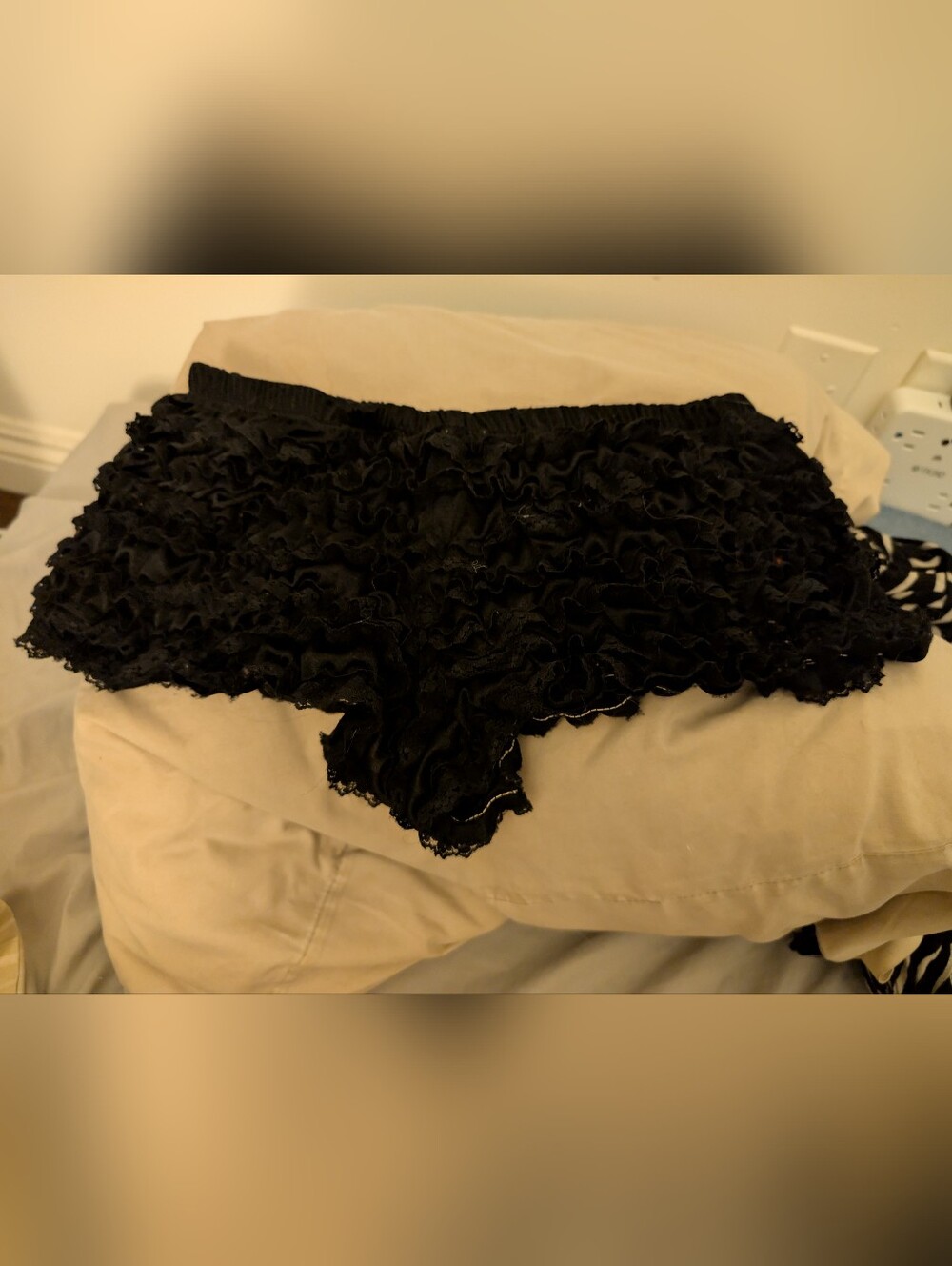 Layered Ruffle Boyshort Panties Lace Trim Burlesque Pinup Black